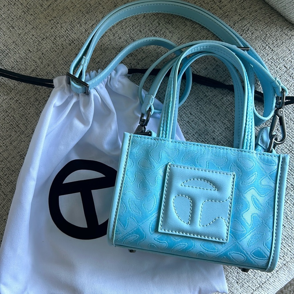 TELFAR Small Jacquard Shopper - Pool Blue Monogram